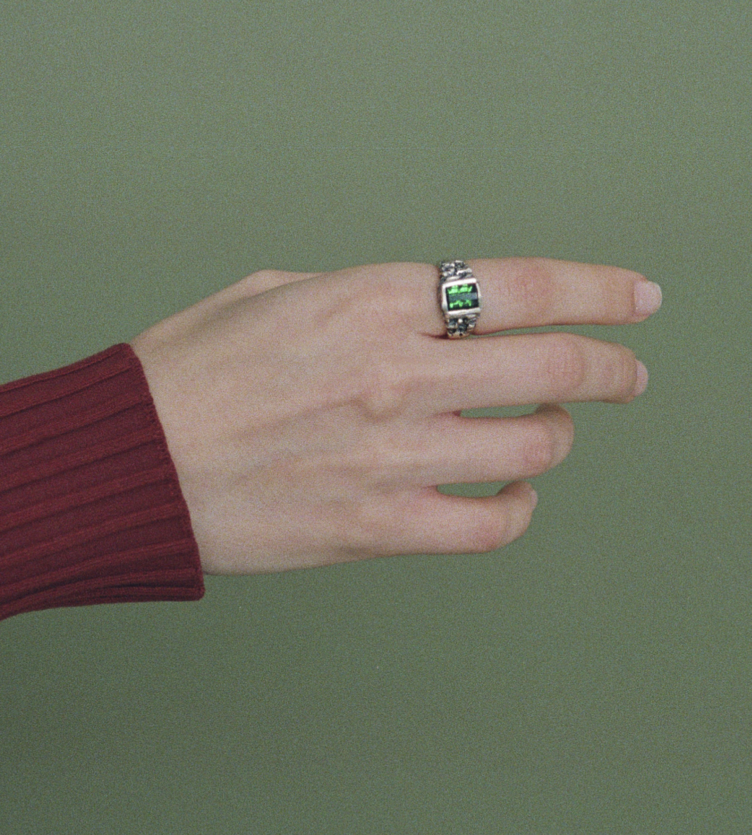 Sterling silver ring with zigzag cut tourmaline.