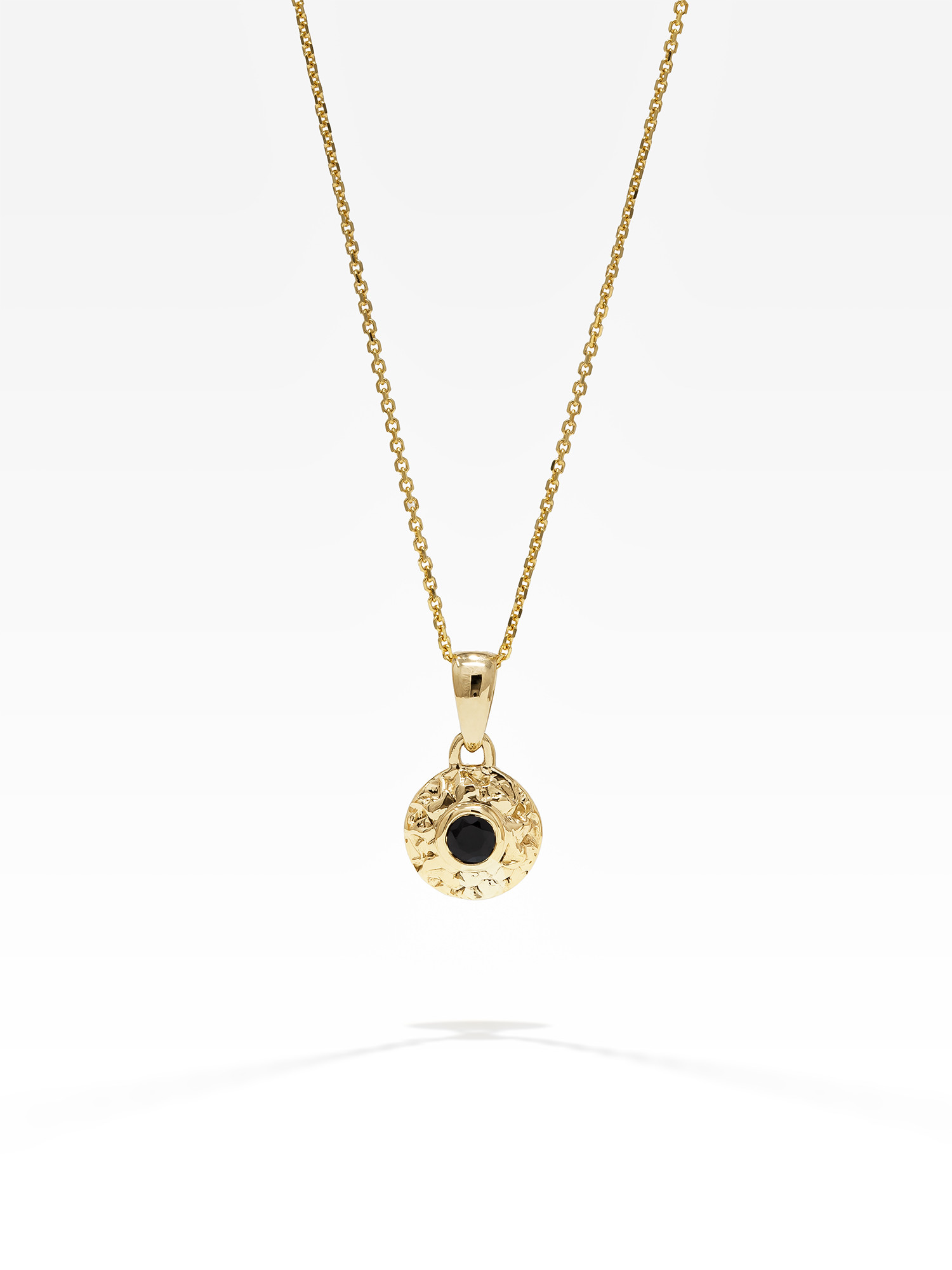 gold pendant with black sapphires stone on gold chain