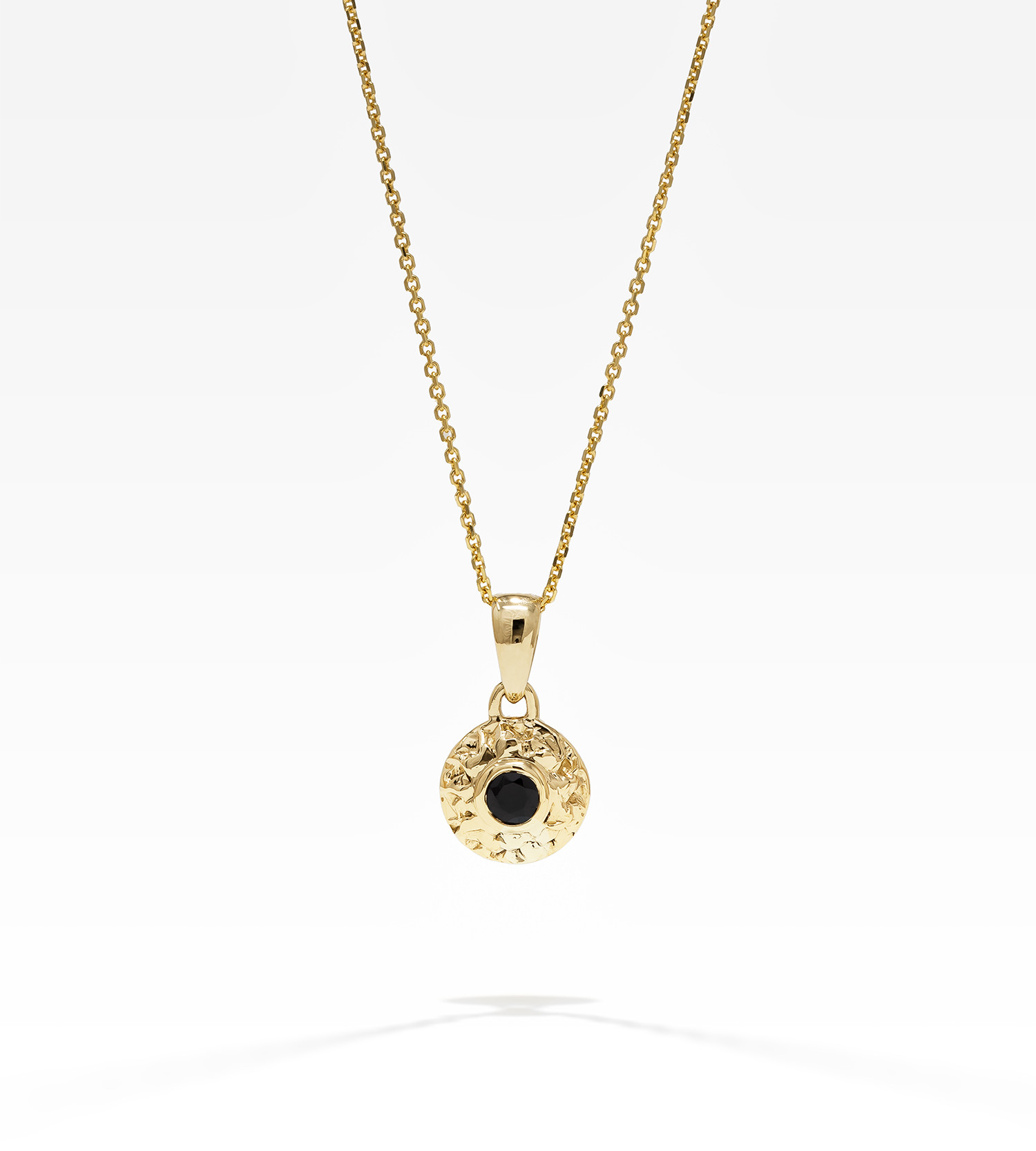 gold pendant with black sapphires stone on gold chain